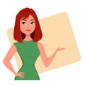 Young cartoon businesswoman wearing business style clothing. Fashionable redhead modern lady.