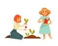 Young cartoon girls plant sweet beet isolated illustration Royalty Free Stock Photo