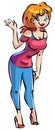 Young cartoon girls in summer fashion. Redhead girl in jeans and heels