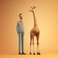Charming 3d Illustration: John And Giraffe In Formalist Style
