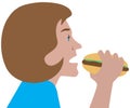 Cartoon Woman Eating a Hamburger