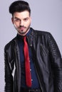 Young casual business man wearing a leather jacket Royalty Free Stock Photo