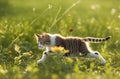 Young cat hunting butterfly on grass Royalty Free Stock Photo