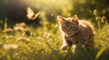 Young cat hunting butterfly Royalty Free Stock Photo