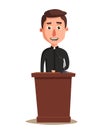 Young catholic priest. Cartoon vector illustration.