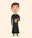 Young catholic priest. Cartoon vector illustration.