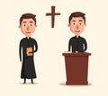 Young catholic priest. Cartoon vector illustration. Royalty Free Stock Photo