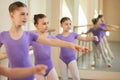 Young caucasian ballerinas in ballet class.