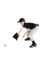 Young caucasian boy catching a baseball with mitt backhanded Royalty Free Stock Photo