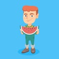 Young caucasian boy eating delicious watermelon. Royalty Free Stock Photo