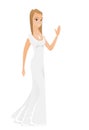 Young caucasian bride waving her hand.