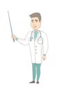 Young caucasian doctor holding pointer stick.