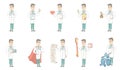 Young caucasian doctor vector illustrations set. Royalty Free Stock Photo