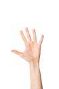 Woman hand showing five fingers on white background Royalty Free Stock Photo