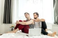 Young caucasian gay couple in quarrel at home Royalty Free Stock Photo