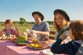 Young caucasian hipster farming family have lunch Royalty Free Stock Photo