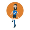 Young caucasian hipster man with beard running. Happy sportsman running outdoors. Royalty Free Stock Photo