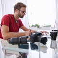 Young caucasian image enthusiast hard at work Royalty Free Stock Photo