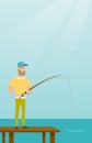 Young caucasian man fishing on jetty. Royalty Free Stock Photo