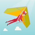 Young caucasian man flying on hang-glider.