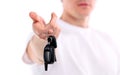 Young caucasian man holding car key Royalty Free Stock Photo