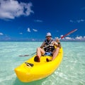 Young caucasian man kayaking Royalty Free Stock Photo