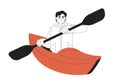 Young caucasian man paddling kayak monochromatic flat vector character Royalty Free Stock Photo