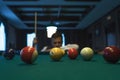 Young caucasian man playing billiards ready to shoot. Royalty Free Stock Photo