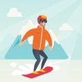 Young caucasian man snowboarding. Royalty Free Stock Photo