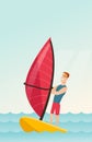 Young caucasian man windsurfing in the sea. Royalty Free Stock Photo