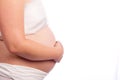 Young Caucasian pregnant woman holding her tummy