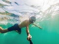 A young caucasian snorkeling man under water selfie Thailand Royalty Free Stock Photo