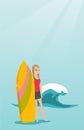 Young caucasian surfer holding a surfboard. Royalty Free Stock Photo