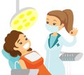 Dentist standing next to the chair with patient. Royalty Free Stock Photo