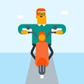 Young caucasian white man riding a motorcycle. Royalty Free Stock Photo