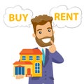 Caucasian white man thinking buy or rent house. Royalty Free Stock Photo