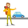 Young caucasian white man trying to stop a taxi. Royalty Free Stock Photo