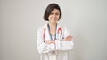 Young caucasian woman doctor smiling confident standing with crossed arms over isolated white background Royalty Free Stock Photo