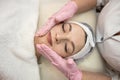 young caucasian woman getting facial spa massage at spa salon Royalty Free Stock Photo