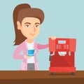 Young caucasian woman making coffee. Royalty Free Stock Photo