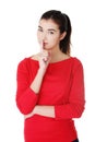 Young caucasian woman making silence sign Royalty Free Stock Photo