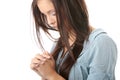 Young caucasian woman praying Royalty Free Stock Photo