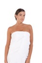 Young Caucasian woman wrapped in bath towel Royalty Free Stock Photo