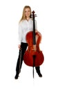 Young cellist son white background