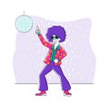 Young Character Dancing on Disco Party. Man in Fashioned Retro Clothing and Hairstyle Celebrating Holiday