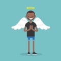 Young character wearing angel costume: nimbus and wings / flat e Royalty Free Stock Photo