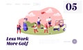 Young Characters with Golf Equipment and Cart, Happy People Relaxing on Golf Field, Sports, Outdoors Fun, Healthy Lifestyle Royalty Free Stock Photo