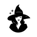 Young charming witch silhouette portrait, vector illustration Royalty Free Stock Photo