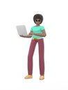 Young cheerful african girl posing with a laptop in her hands. Positive character in casual colored clothes isolated on a white