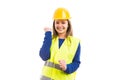 Young cheerful attractive female engineer or architect Royalty Free Stock Photo